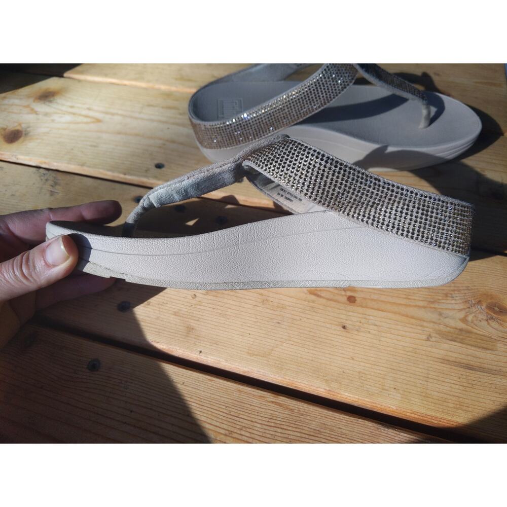 FitFlop Rhinestone Embellished Thong Sandal Taupe Beige Comfort Platform 7 - Picture 5 of 9